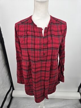 ANTHROPOLOGIE Holding Horses Red Plaid LS Popover Tunic XS (6807)
